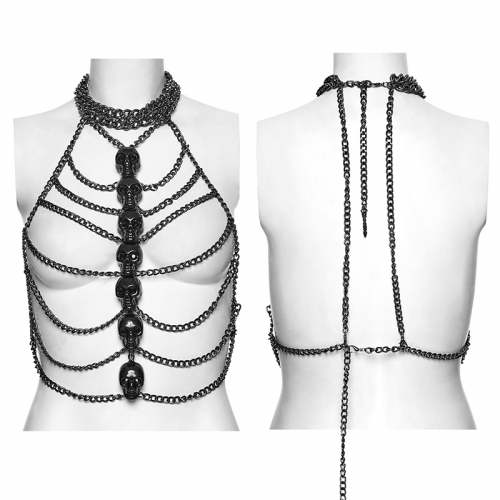 Punk Rave WS-909QTF Distressed Metal Chains And Skull Decorations Punk Skeleton Body Chain