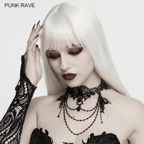 Punk Rave WS-926LHF Heart-Shaped Hollow Pendant Blend Darkness And Romance Goth Bat Necklace
