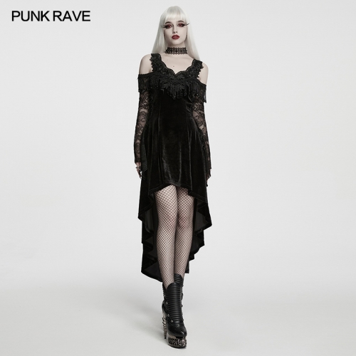 Punk Rave WQ-996LQF High-Quality Velvet And Lace Waist Highlights Goth Velvet Dress
