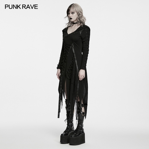 Punk Rave WQ-994LQF Skin-Friendly And Breathable Punk Hooded Asymmetrical Dress