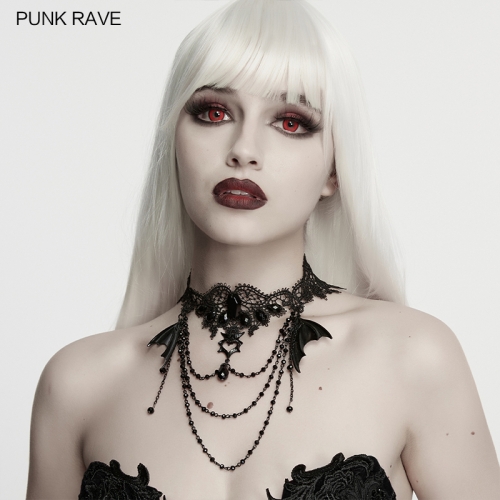 Punk Rave WS-926LHF Heart-Shaped Hollow Pendant Blend Darkness And Romance Goth Bat Necklace