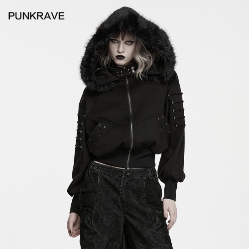 Punk Rave WY-1994XDF Sleek And Slimming Effect Punk Fur Collar Jacket