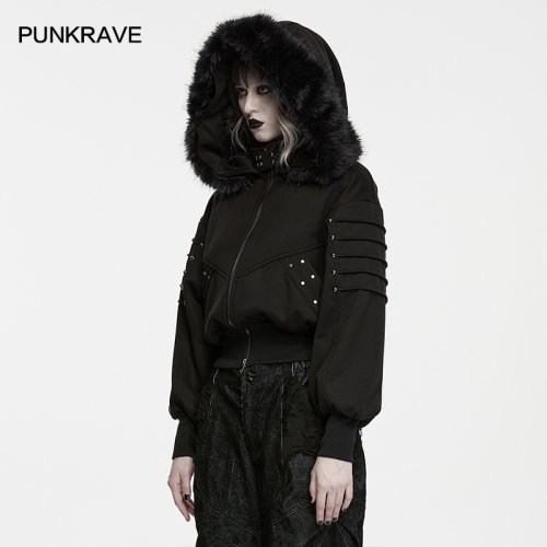 Punk Rave WY-1994XDF Sleek And Slimming Effect Punk Fur Collar Jacket