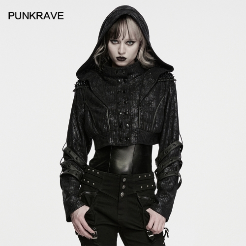 Punk Rave WY-1971XDF Double-Breasted Metal Snaps Punk Ribbed Functional Jacket