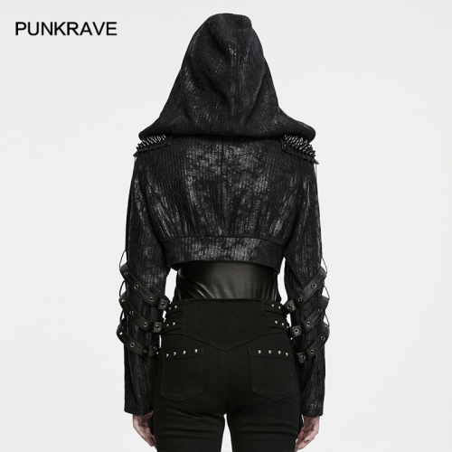 Punk Rave WY-1971XDF Double-Breasted Metal Snaps Punk Ribbed Functional Jacket