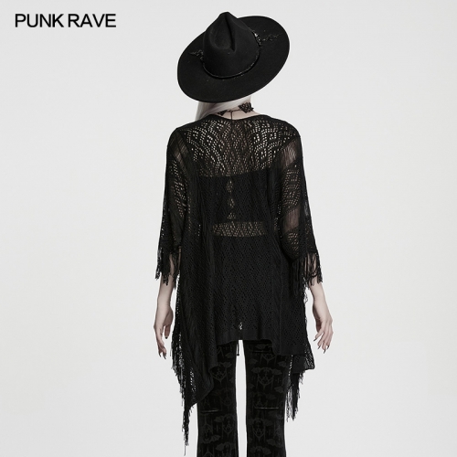 Punk Rave WM-100TMF Bat Wing Sleeves V-Neck Drawstring Design Goth Tassel Bat Sweater