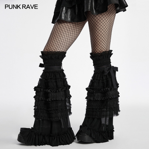 Punk Rave OS-706JTF Elastic Texture Ruffled Edge Mesh Cute Ruffled Leg Warmer