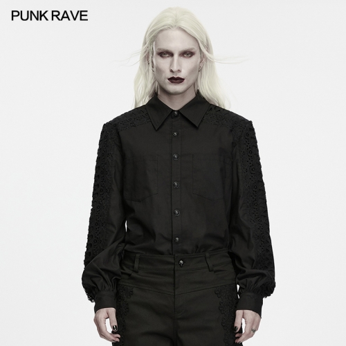 Punk Rave WY-2019CCM Floral Patterned Hollow Lace Sleeves Wasteland Carved Shirt