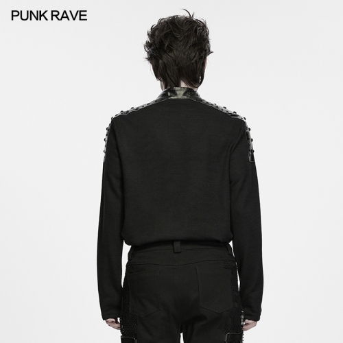 Punk Rave WT-1130TCM Comfortable Stretchy Knit Fabric Punk Metal Trim Knit T-Shirt