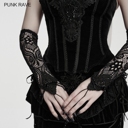 Punk Rave WS-938SSF Handmade Crystals 3d Lace Elastic And Soft Lace Goth Gloves