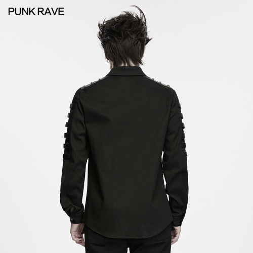 Punk Rave WY-2020CCM Long Sleeve Design Wrinkle-Resistant Strap Bound Sleeve Cargo Shirt