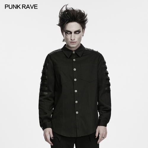 Punk Rave WY-2020CCM Long Sleeve Design Wrinkle-Resistant Strap Bound Sleeve Cargo Shirt