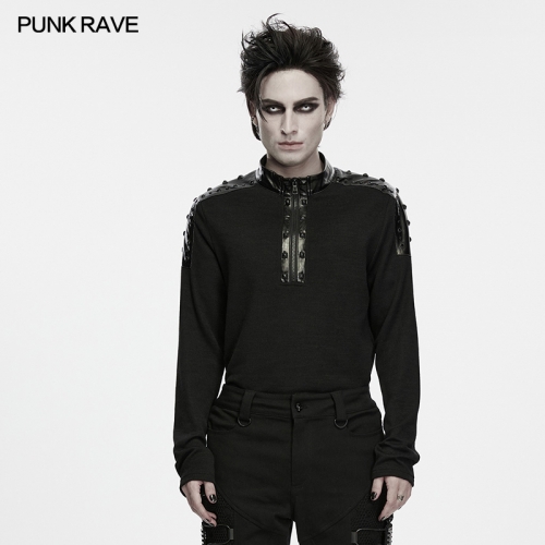 Punk Rave WT-1130TCM Comfortable Stretchy Knit Fabric Punk Metal Trim Knit T-Shirt
