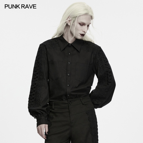 Punk Rave WY-2019CCM Floral Patterned Hollow Lace Sleeves Wasteland Carved Shirt