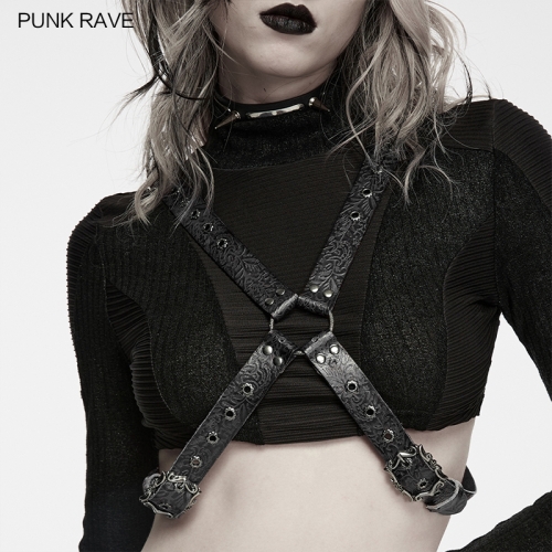 Punk Rave WS-935BDF Cross-Strap Multi-Band Structure Design Leather Embossed Harness