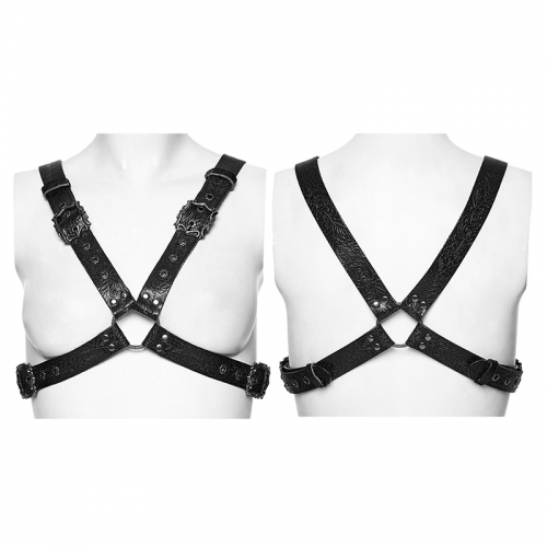 Punk Rave WS-935BDF Cross-Strap Multi-Band Structure Design Leather Embossed Harness