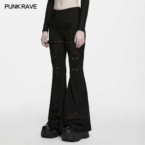 Punk Rave WK-816XCF Soft Knit Fabric And Striped Knit Fabric Wasteland Knitted Flared Pants