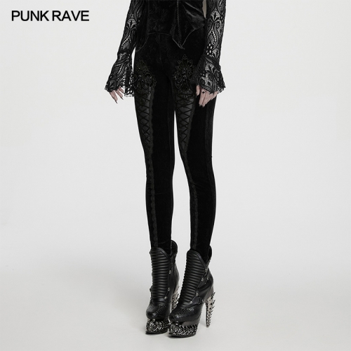Punk Rave WK-814DDF Black Lace And Drawstring Design Gothic Leggings