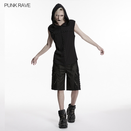 Punk Rave WK-800XDM Matte Suede And Perforated Mesh Punk Personalized Shorts