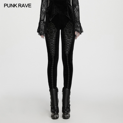 Punk Rave WK-814DDF Black Lace And Drawstring Design Gothic Leggings