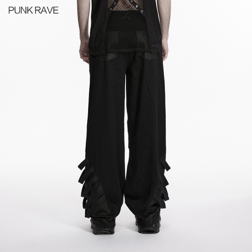 Punk Rave WK-796XCM Matte Suede And Honeycomb Thick Mesh Punk Dark Wide Leg Pants