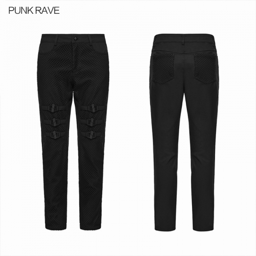 Punk Rave WK-795XCM Woven Fabric And Mesh Punk Minimalist Buckle Pants