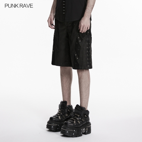 Punk Rave WK-800XDM Matte Suede And Perforated Mesh Punk Personalized Shorts
