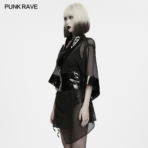 Punk Rave WY-2050XDF Mesh Paired With Pu Leather Dark Night Goth Mesh Kimono