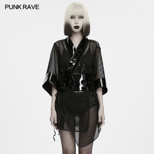 Punk Rave WY-2050XDF Mesh Paired With Pu Leather Dark Night Goth Mesh Kimono