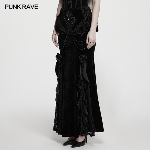 Punk Rave WQ-989BQF Embossed Velvet With Strong Drape Gothic Skirt