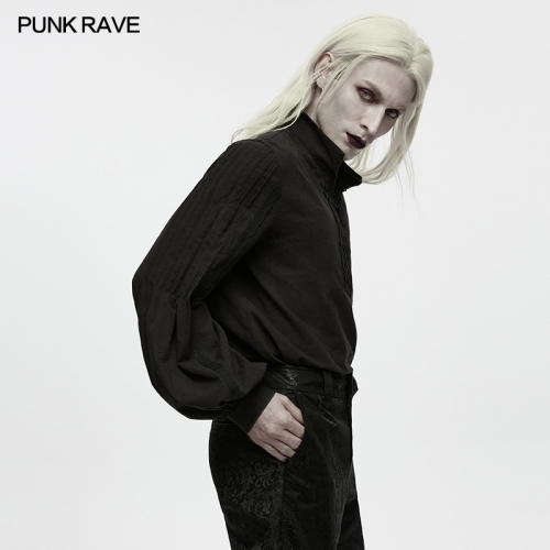 Punk Rave WY-2016CCM Dark Jacquard Cotton Fabric With A Vintage Texture Goth Ruins Era Lace-Up Lantern Sleeve Shirt