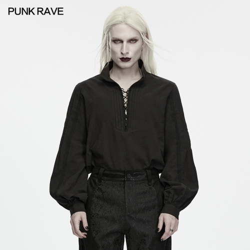 Punk Rave WY-2016CCM Dark Jacquard Cotton Fabric With A Vintage Texture Goth Ruins Era Lace-Up Lantern Sleeve Shirt