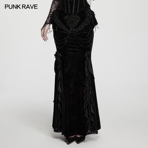 Punk Rave WQ-989BQF Embossed Velvet With Strong Drape Gothic Skirt